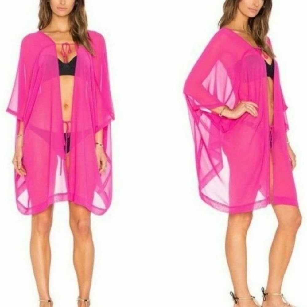 L' Agent Provocateur Rosana Swim Sheer Coverup Bright Pink OS Open Front